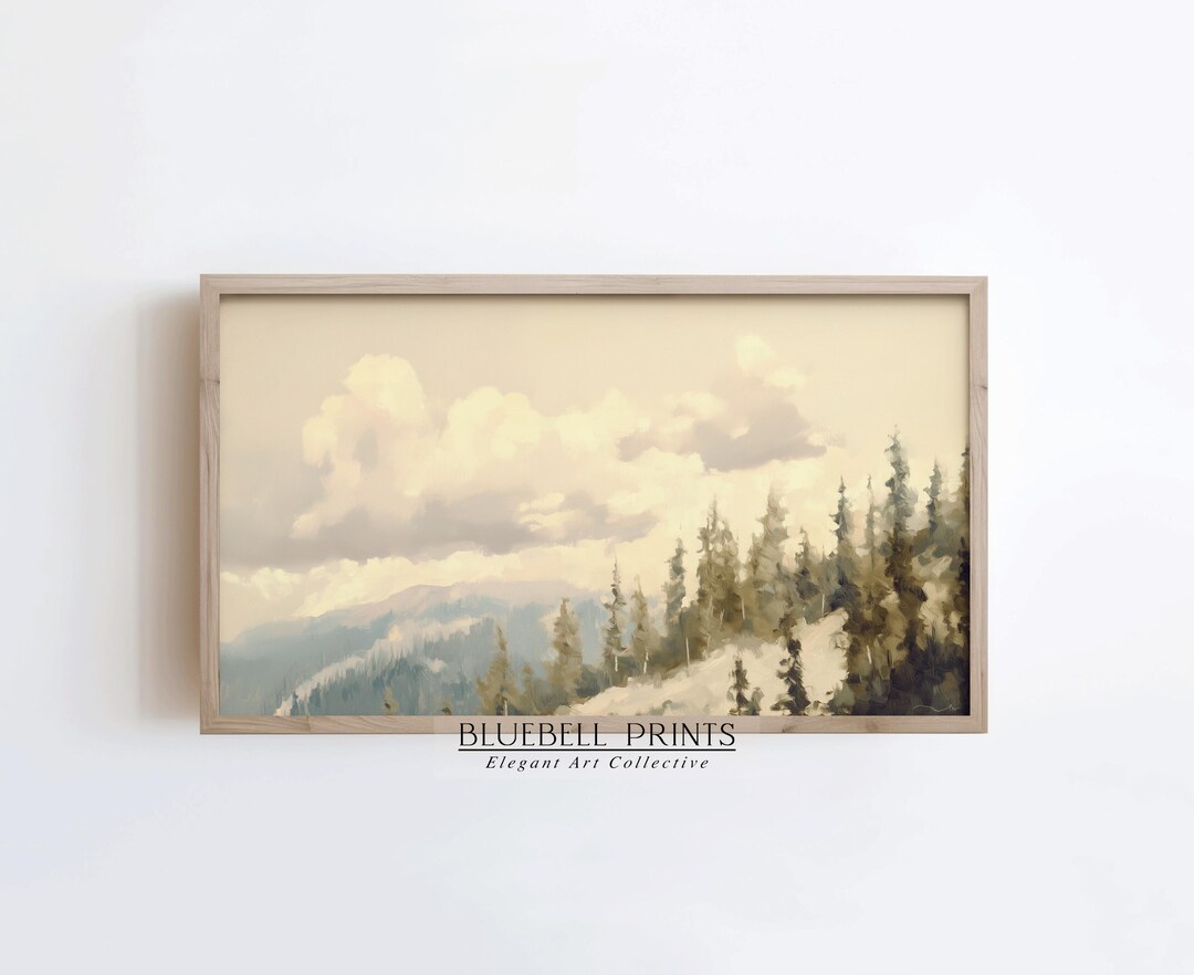 TV Art & PC Wallpaper Spring Landscape | Cloudy Mountains Painting ...