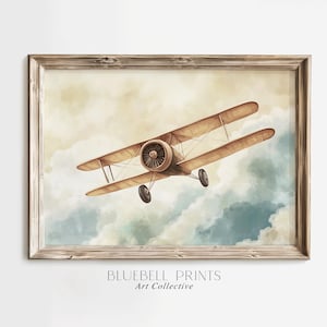 Antique Airplane Oil Painting for Kids | Rustic Farmhouse Nursery Wall Art | Vintage Boys Room Aeroplane Print | PRINTABLE Digital BB 01094