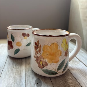 Vintage Floral Stoneware Coffee Mugs – Korean Cottagecore Decor (Set of 2)