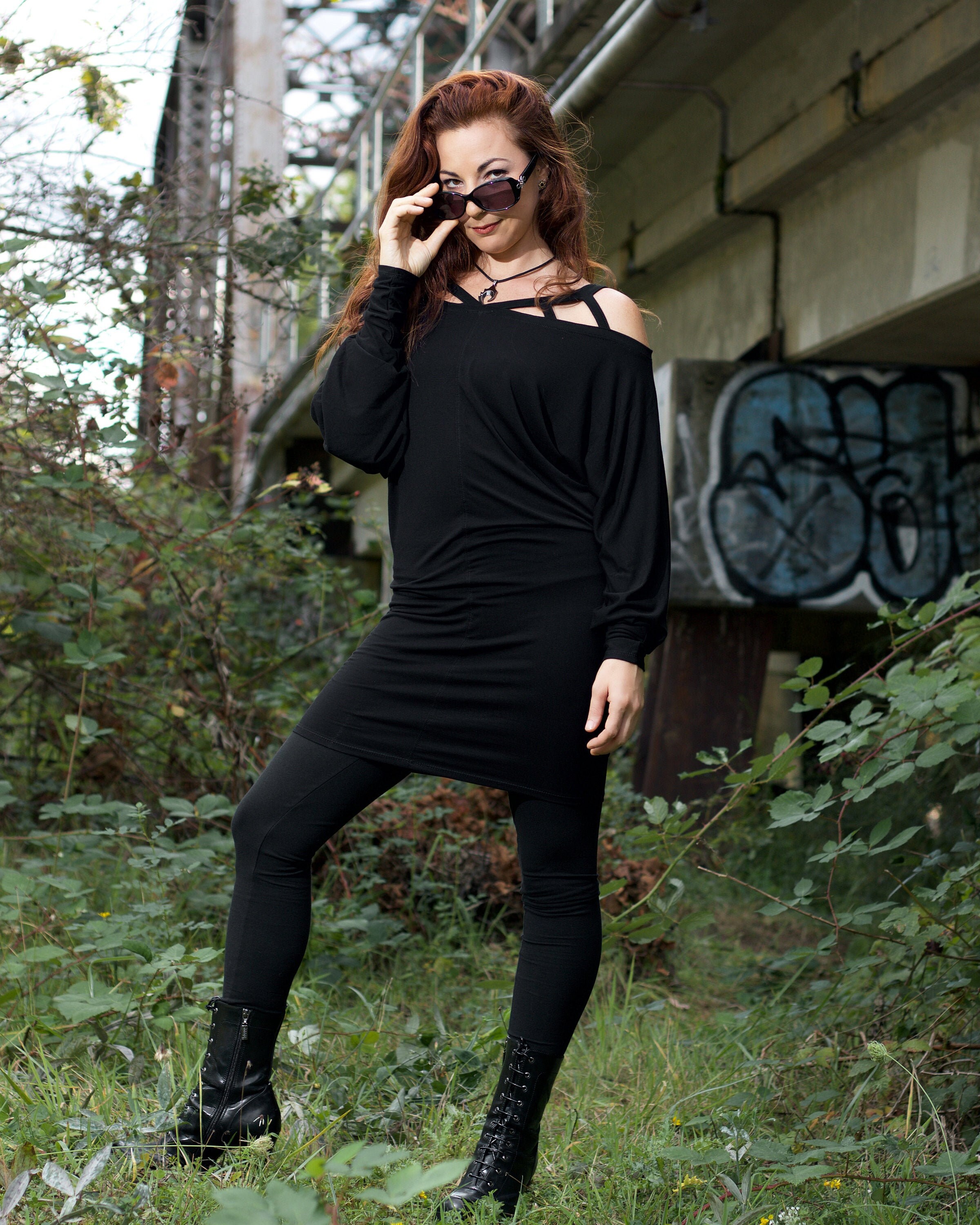 Black Tunic Dress Long Sleeve Womens Dress Etsy