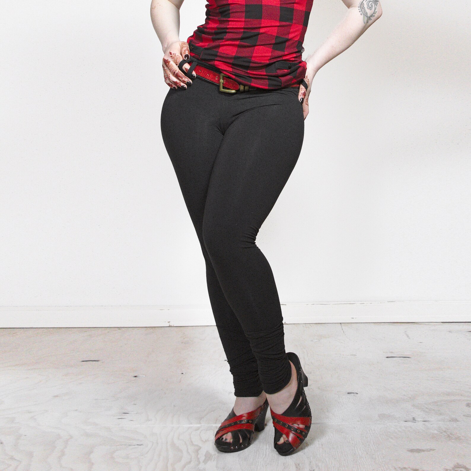 Long Black Leggings with Belt Loops by Rachel Brice and Etsy