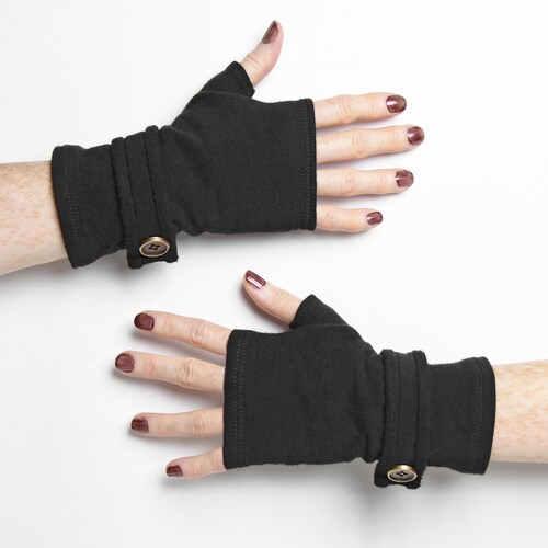 Black Fingerless Fleece Gloves Texting Gloves Fingerless - Etsy