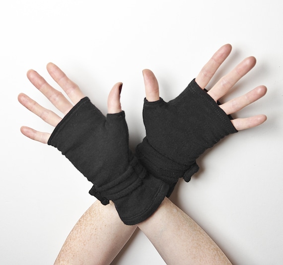 Guantes de vellón sin dedos negros guantes de texto mittens sin