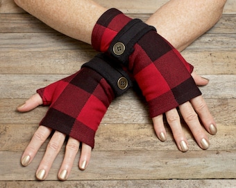 Womens Fingerless Gloves - Sustainable Fleece Wrist Warmers