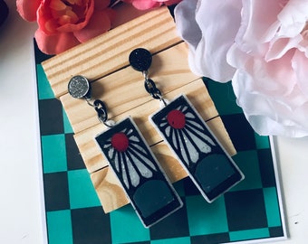 Hanafuda Inspired Earrings - Demon Slayer Fan Art