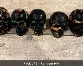 Pack of 5 Plastic Skull Paperweights — Recycled 3D Print Mix, Random Assortment, Halloween Décor