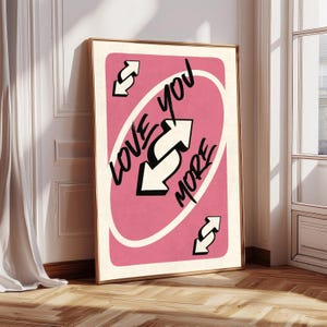 Impression Je t'aime plus, art mural rétro rose à imprimer, art mural cartes à jouer, art mural girly Saint-Valentin, art mural tendance imprimable