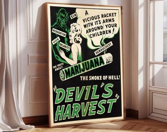 Póster vintage de la película de marihuana "Cosecha del Diablo", arte de Reefer Madness (descarga digital)