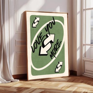 Impression Love You More, Art mural rétro vert imprimable, Art mural de cartes à jouer, Art mural girly Saint-Valentin, Art mural tendance imprimable