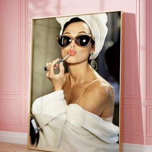 Audrey Hepburn Lipstick Wall Art, Vintage Fashion Photo, Black & White Print, Old Hollywood Decor, Feminist Poster, Fashion Wall Decor