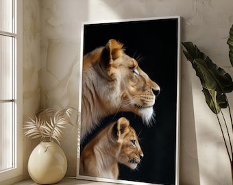 Lioness and Cub Canvas Painting - Heartwarming Gift for Animal Lovers | Motherhood in Nature Art