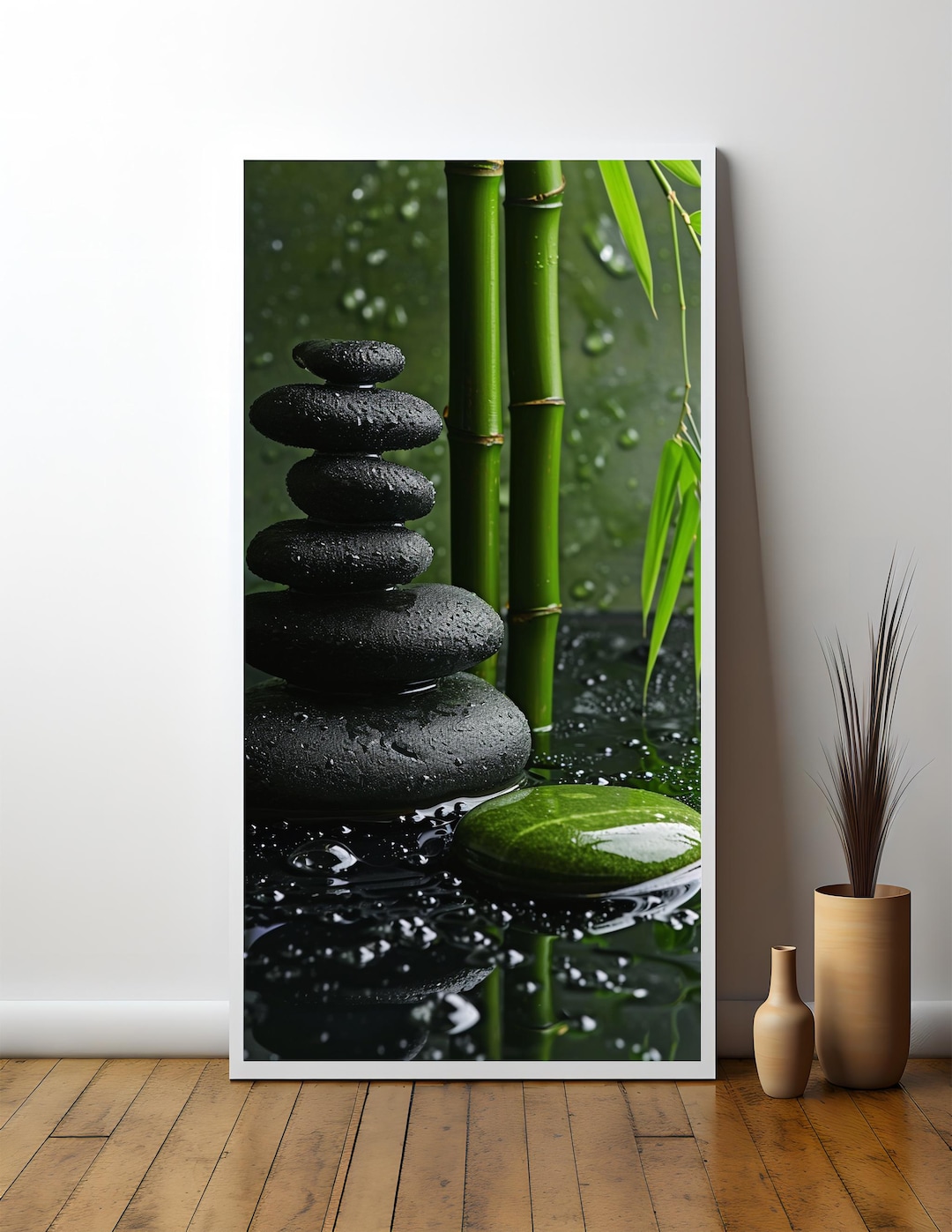 Zen Bamboo and Stones Canvas Painting Gift - Tranquil Wall Art