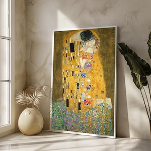 The Kiss by Gustav Klimt - Vibrant Art Nouveau Canvas Painting - Romantic Masterpiece for Elegant Home Decor and Unique Gifts