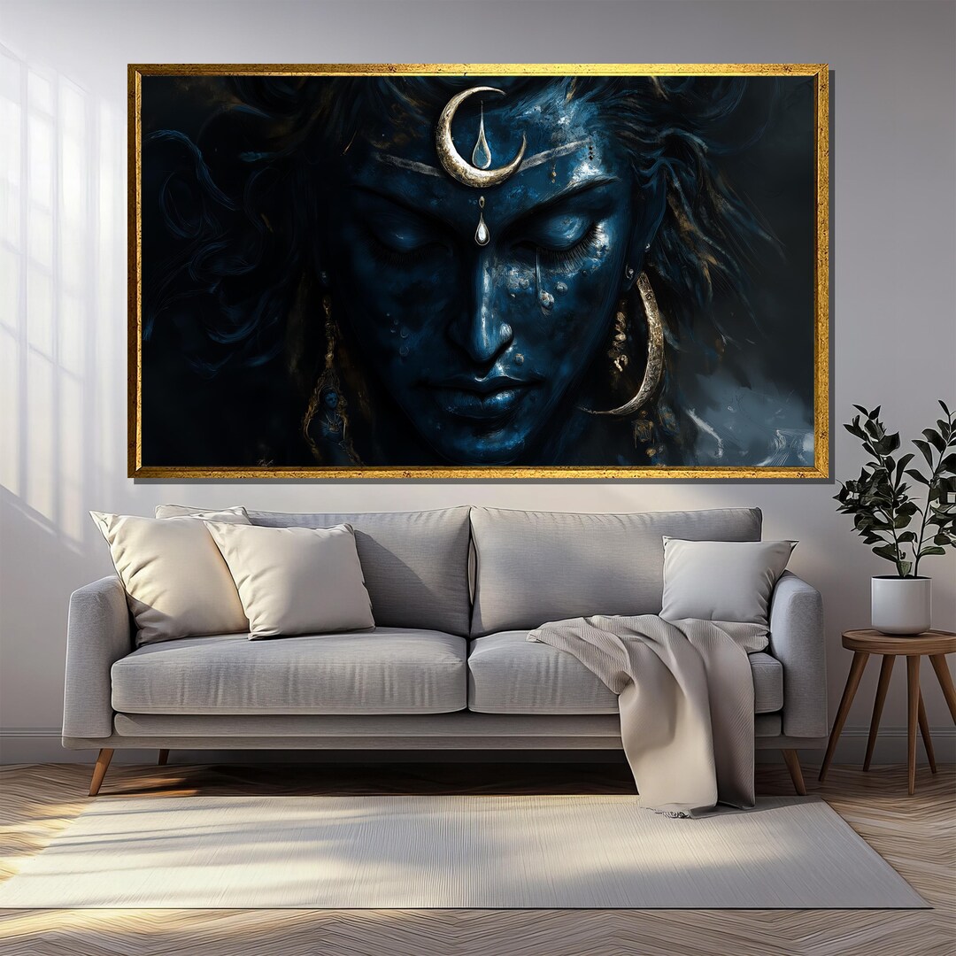 Shiva Canvas Painting, Hindu Wall Art, Celestial Moon God Artwork ...