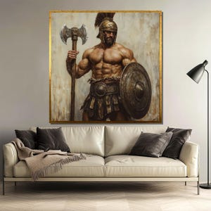 Spartan Warrior Canvas Painting, Ancient Gladiator Wall Art, Fighter Decor, Historical Battle Print, Roman Soldier Art, Epic Warrior Gift