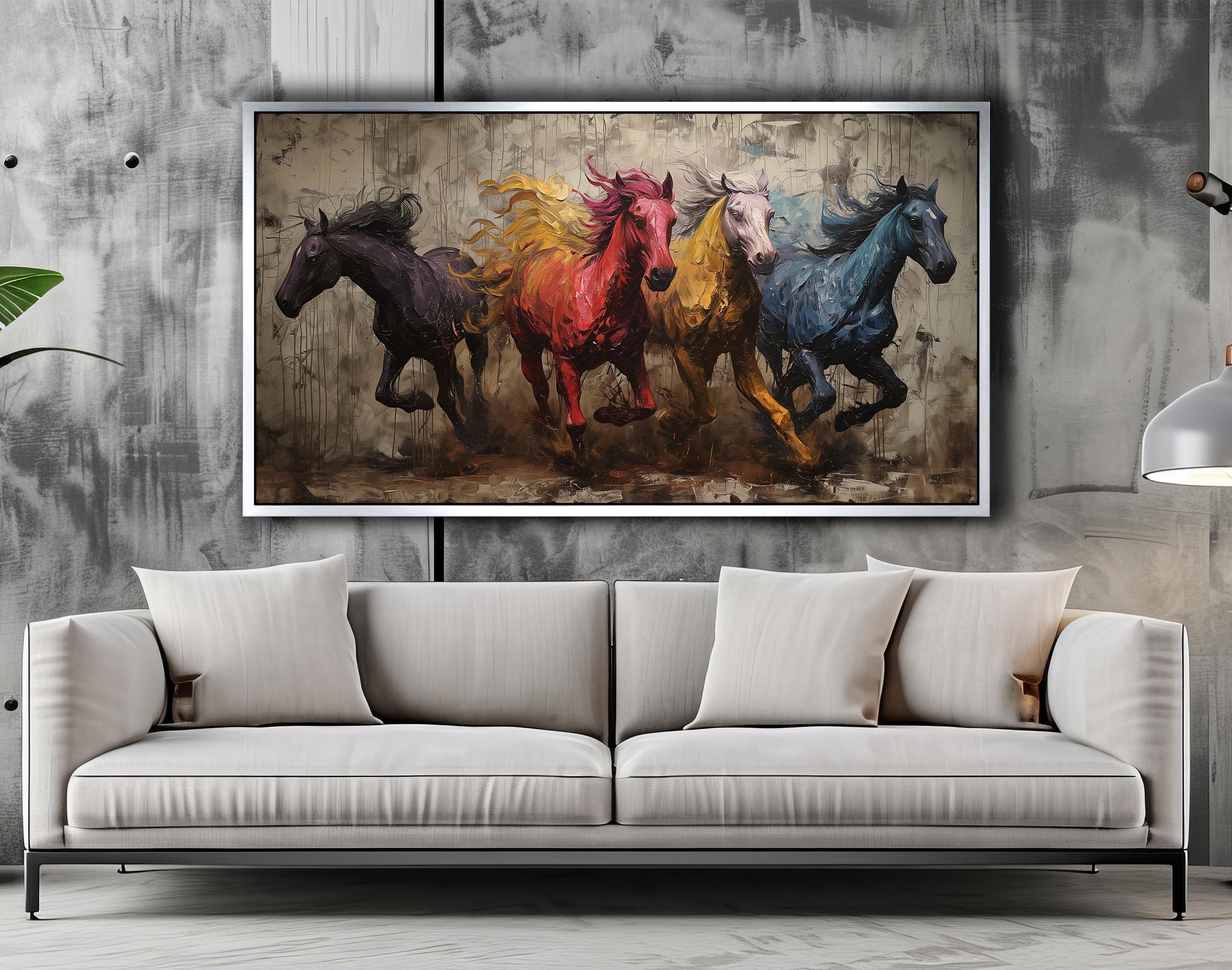 Colorful Running Horses Canvas Painting Gift - Dynamic Equine Wall Art
