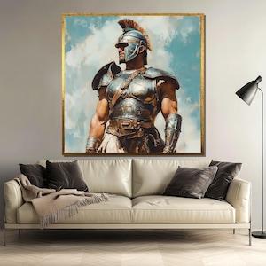 Roman Gladiator Canvas Painting, Ancient Warrior Wall Art, Legendary Battle Decor, Historical Soldier Print, Armor Artwork, Perfect Gift