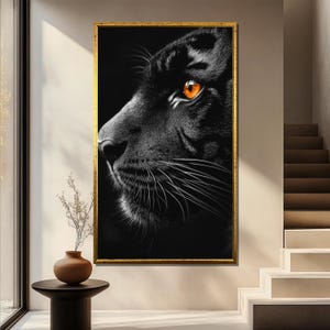 Black Panther Canvas Painting, Wild Animal Wall Art, Close Up Big Cat Portrait, Dark Jungle Style, Fierce Modern Artwork, Unique Gift