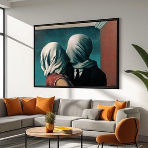 René Magritte &#39;The Lovers II&#39; Canvas Painting - Surrealist Icon - Thought-Provoking Art Gift for Surrealism Enthusiasts