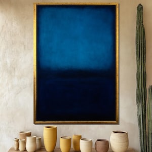 Mark Rothko Canvas Painting, Deep Blue Abstract Wall Art With Color Field Style, Modern Minimalist Living Room Decor, Gift Idea