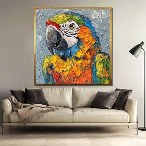 Blue and Gold Macaw Canvas Painting, Colorful Parrot Wall Art, Exotic Bird Home Decor, Large Tropical Wildlife Artwork, Gift Idea