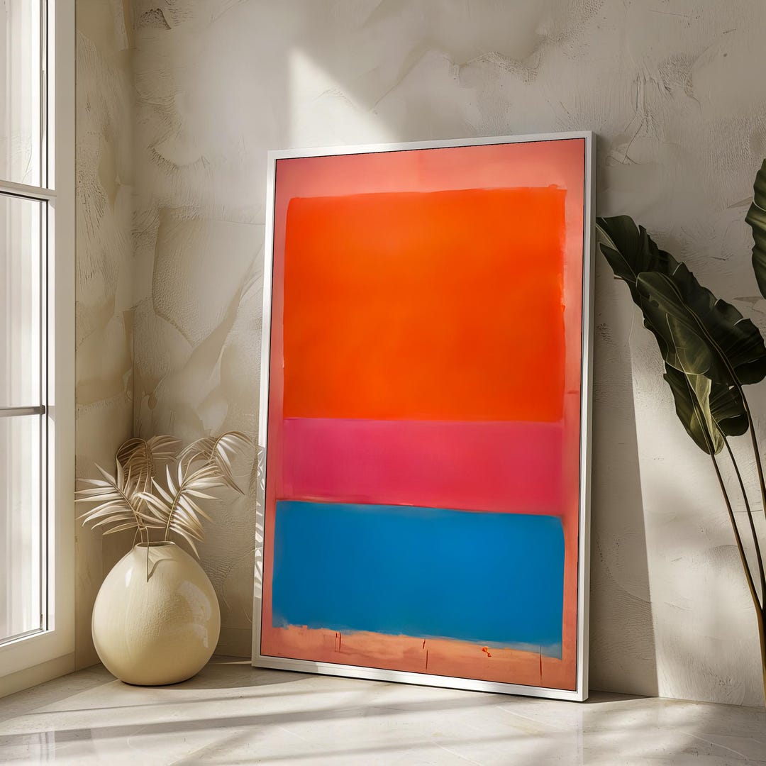 Vibrant Mark Rothko Canvas Painting - Bold Orange, Pink, and Blue Color ...