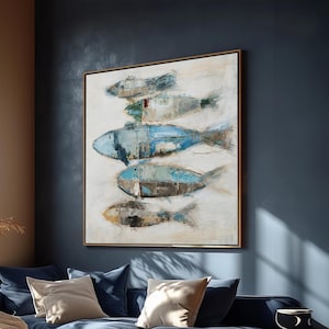 Abstract Shoal of Fish: Subtle and Ocean-Inspired Art on Canvas - Perfect for Coastal Decor and Unique Gifts
