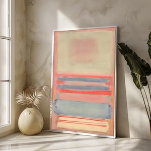 Mark Rothko Pastel Abstract Canvas Art – Soft Coral and Blue Modern Painting for Serene Home Decor, Artistic Gift