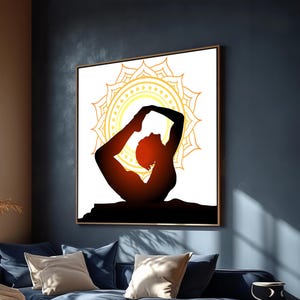 Yoga Silhouette Wall Art with Mandala, Meditation Canvas Art, Yoga Pose Framed Canvas, Spiritual Wall Decor for Wellness, Gift Idea