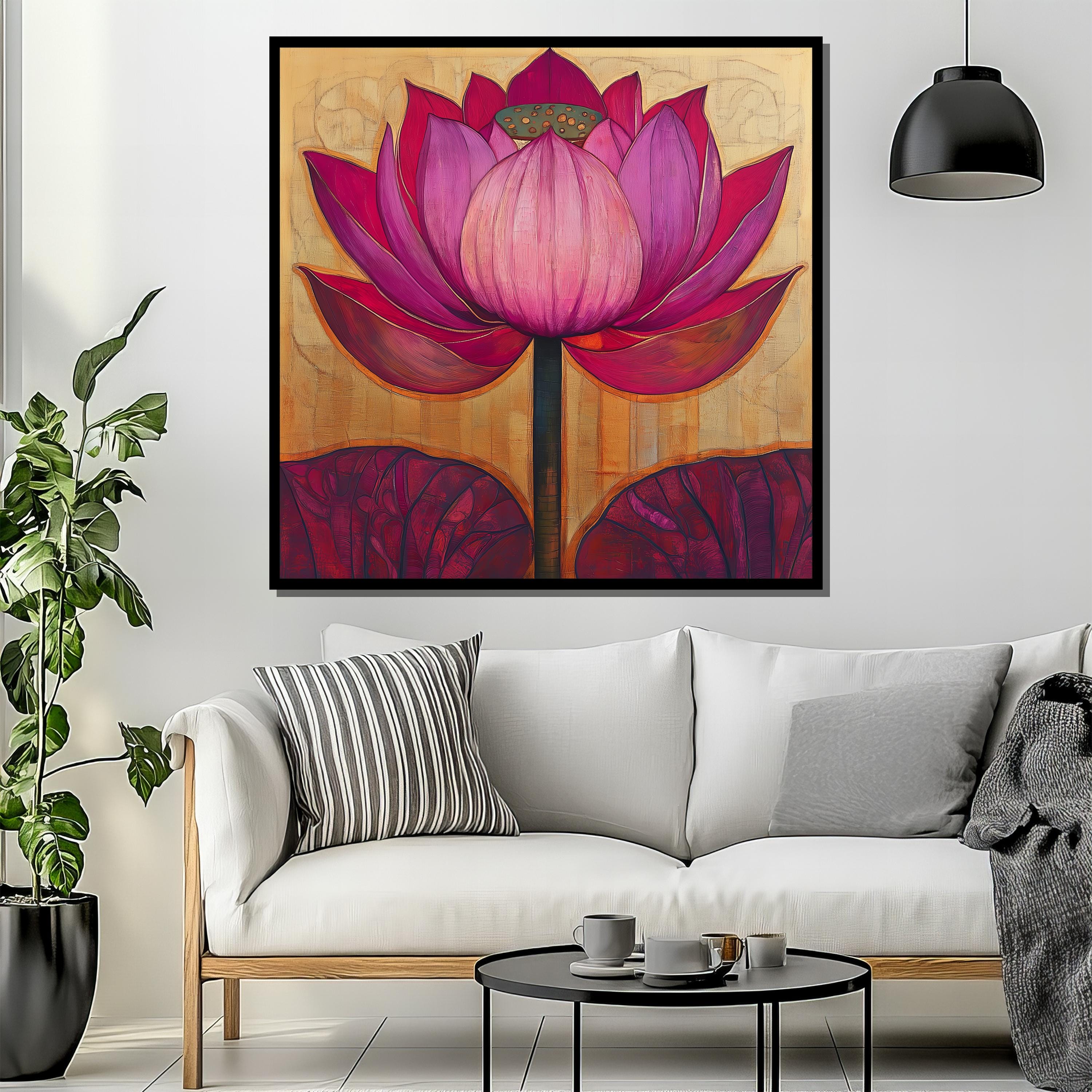 Lotus Flower Canvas Painting, Pink and Gold Spiritual Wall Art for ...