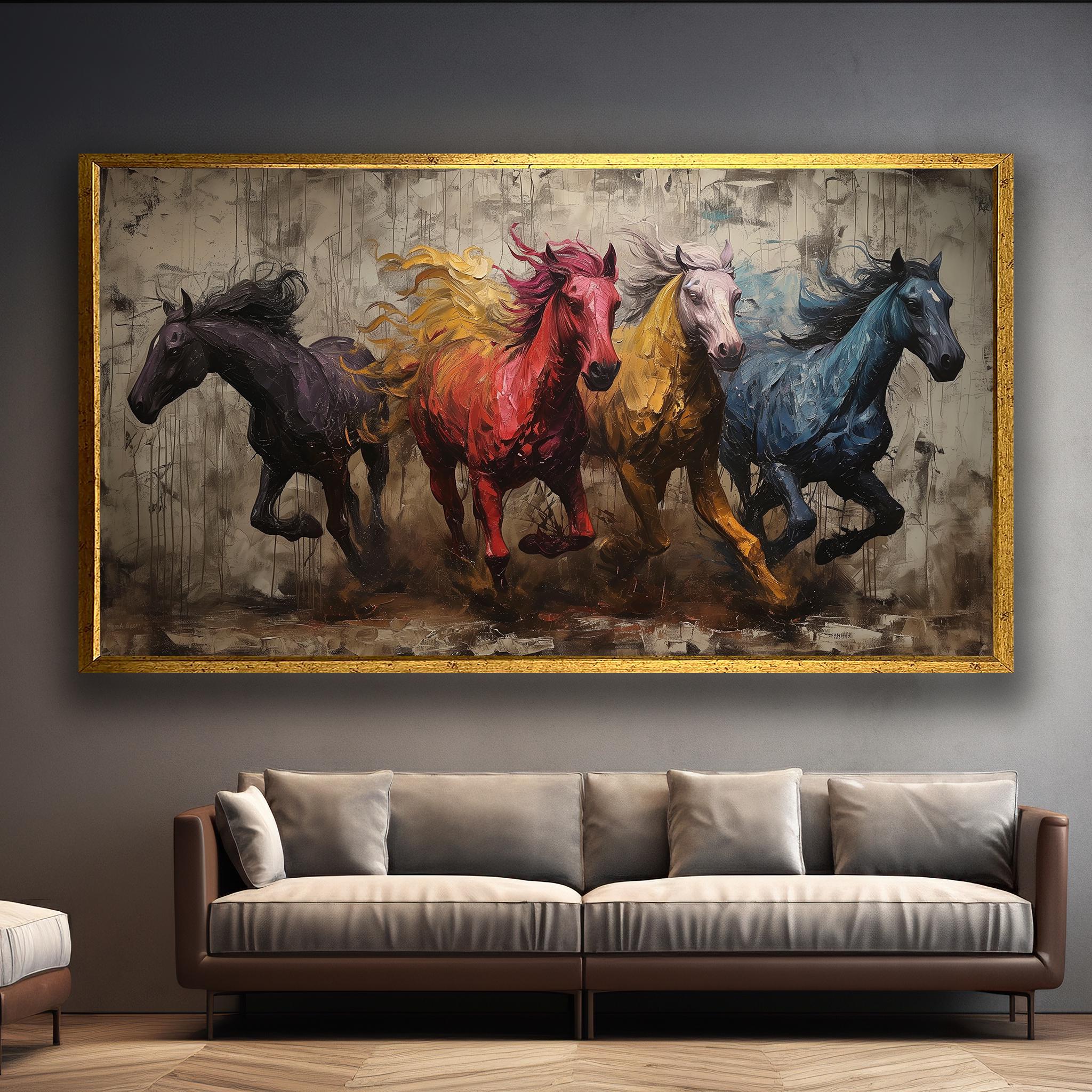 Colorful Running Horses Canvas Painting Gift - Dynamic Equine Wall Art ...