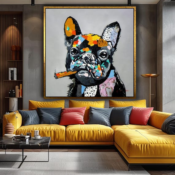 Whimsical French Bulldog With Cigar: Colorful and Playful Animal