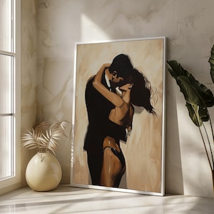 Passionate Embrace Canvas Painting Gift - Minimalistic Couple Art for Home Decor, Perfect for Romantic Lovers