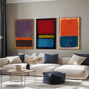 Mark Rothko Trio Set - Bold Red, Orange, and Blue Abstract Canvas Painting | Modern Wall Art Gift for Vibrant and Contemporary Spaces