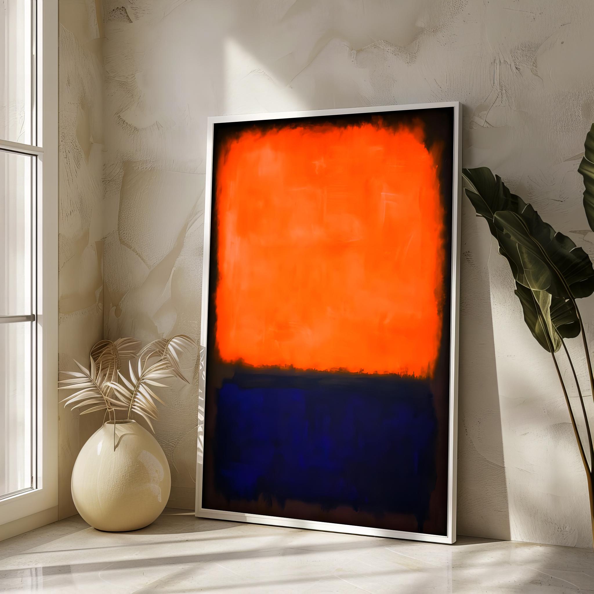 Mark Rothko Deep Color Fields Vivid Mark Rothko Canvas Painting - Striking Orange and Deep Blue Color ...