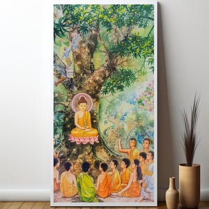 Buddha Teaching Under the Bodhi Tree Canvas Painting Gift - Sacred Art Decor for Spiritual and Mindful Spaces