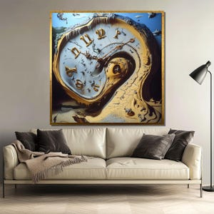 Surreal Clock Canvas Painting, Abstract Wall Art, Melting Time Decor, Dreamlike Artwork, Modern Surrealism Poster, Unique Art Gift