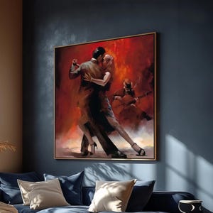 Elegant Tango Embrace with Guitar Serenade – Romantic Dance Canvas Painting for Passionate Art Lovers, Unique Gift Idea