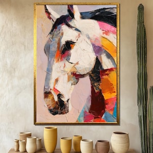 Colorful Horse Canvas Painting, Abstract Animal Wall Art, Modern Equestrian Decor, Horse Poster, Vibrant Horse Artwork, Perfect Gift