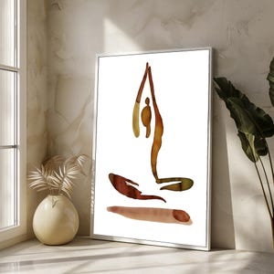 Minimalist Yoga Pose Art in Earth Tones, Watercolor Canvas Painting for Serenity and Balance, Perfect Gift for Wellness Lovers