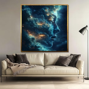 Cosmic Face Canvas Painting, Surreal Galaxy Wall Art, Dreamy Nebula Portrait, Mystical Universe Decor, Ethereal Space Artwork, Gift Idea