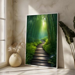 Peaceful Bamboo Forest Path Canvas Painting, Zen Gift for Nature Lovers and Tranquil Home Decor to Inspire Relaxation and Serenity