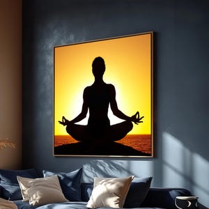 Sunset Yoga Silhouette Canvas Painting, Meditation and Serenity Wall Art , Zen Yoga Decor, Modern Home Decor, Ready to Hang, Unique Gift