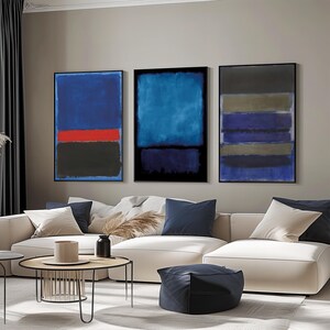 Mark Rothko Trio Set - Deep Blue, Red, and Black Abstract Canvas Painting | Modern Wall Art Gift for Contemporary Interior Design