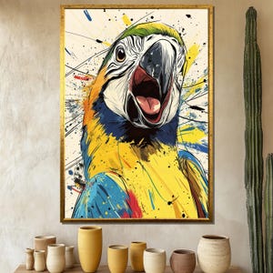 Colorful Macaw Parrot Canvas Painting, Vibrant Bird Wall Art, Large Exotic Animal Decor, Tropical Wildlife Artwork, Perfect Gift