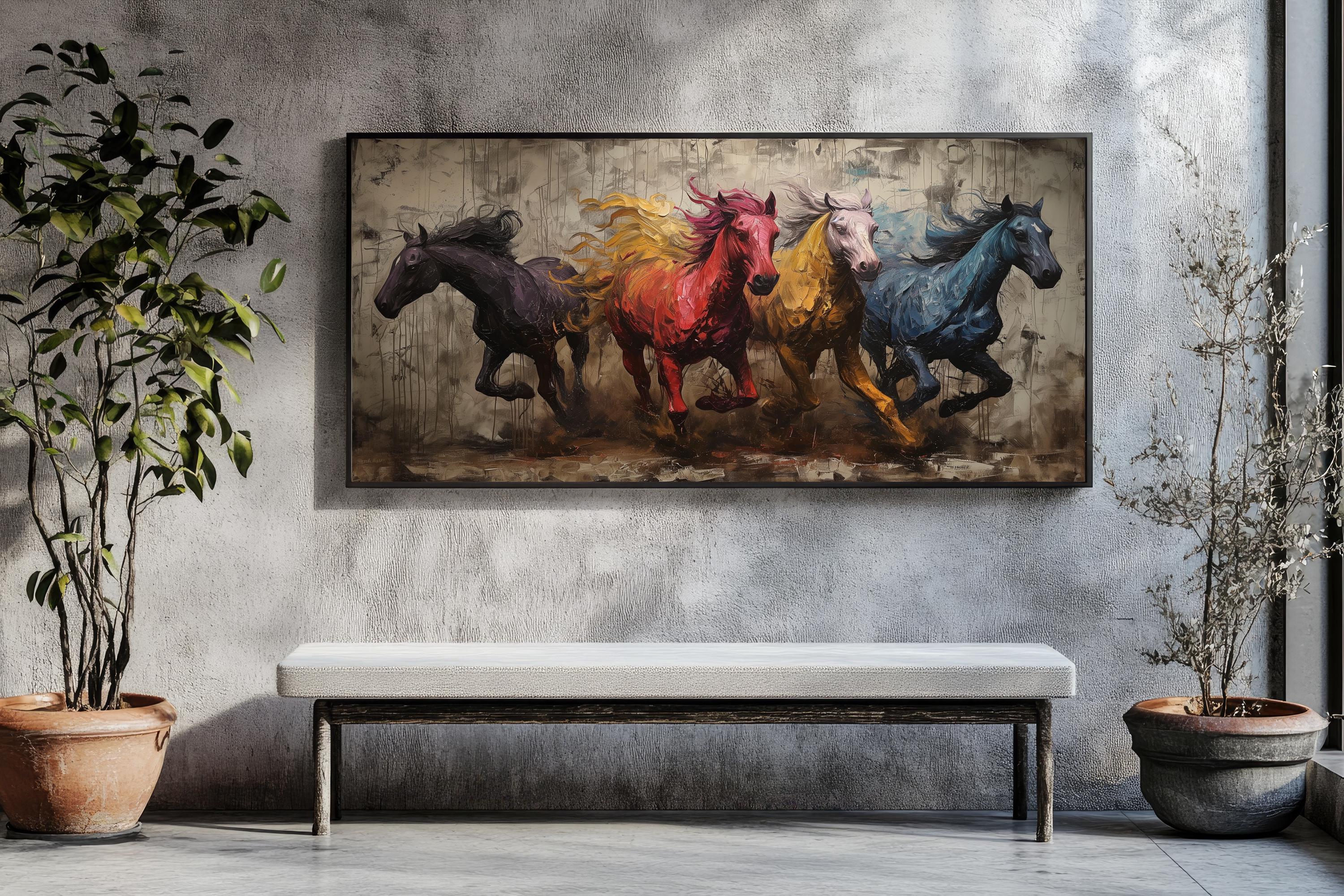 Colorful Running Horses Canvas Painting Gift - Dynamic Equine Wall Art