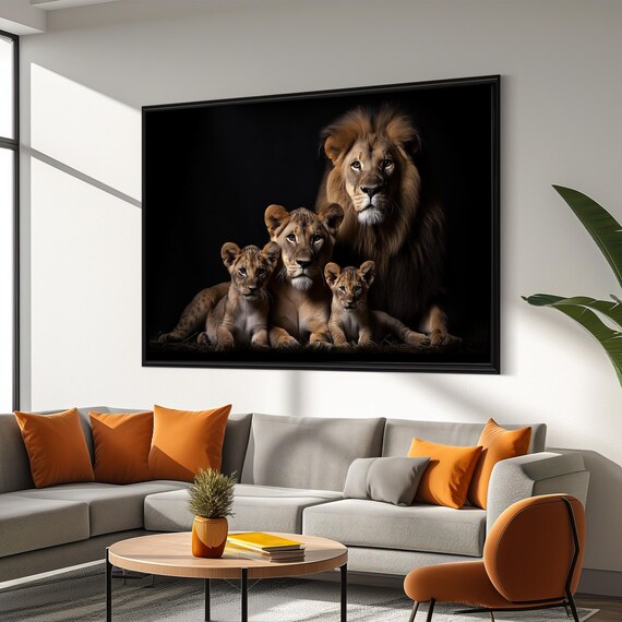 Beautiful Lion Family Canvas Painting - Perfect Gift for Strength and Unity | Majestic Wildlife Art