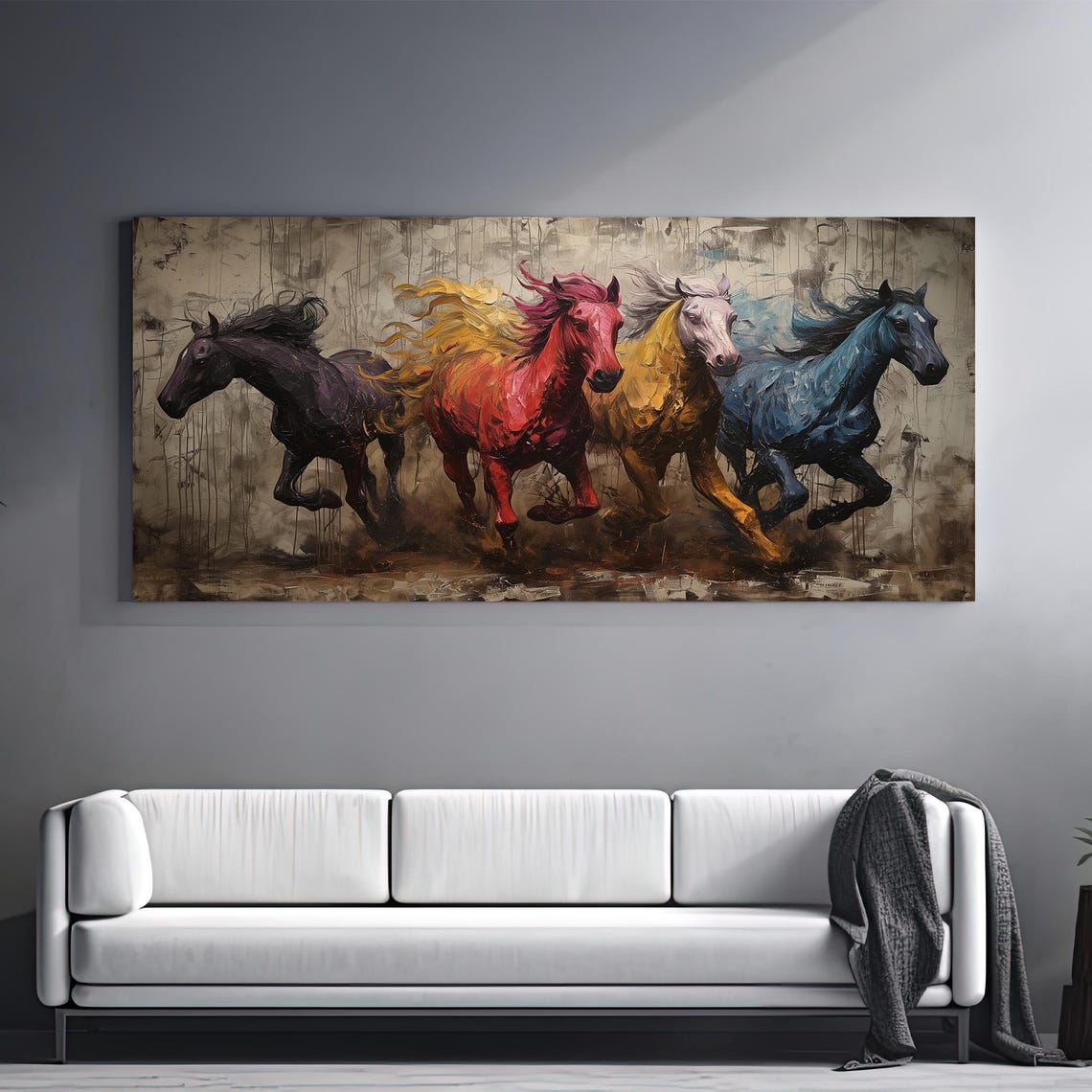 Colorful Running Horses Canvas Painting Gift - Dynamic Equine Wall Art ...