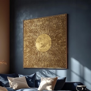Golden Radiance Abstract: Luxurious Sunburst Design in Metallic Gold on Canvas - Ideal for Glamorous Home Decor and Gifts