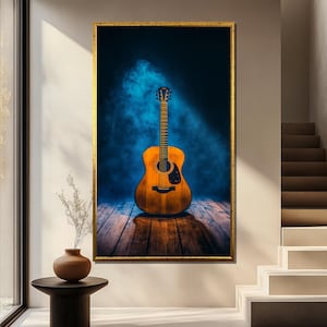 Acoustic Guitar Canvas Painting, Musical Wall Art for Music Lovers, Modern Guitar Artwork, Unique Gift for Musicians, Elegant Studio Decor